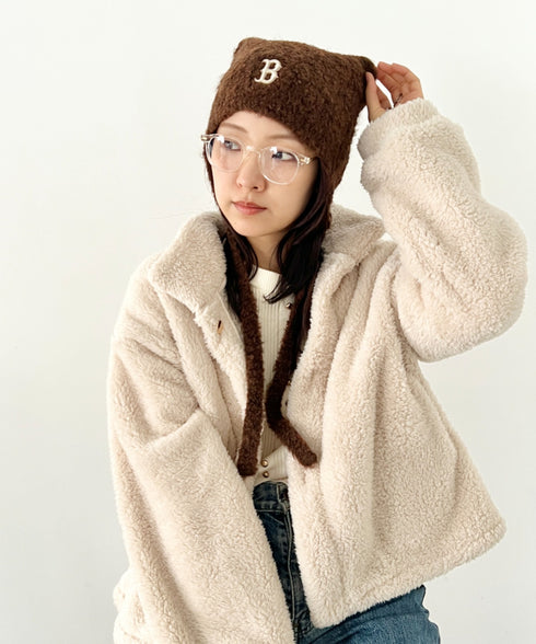 MLB KOREA(エムエルビーコリア)/猫耳 ねこ耳ビーニー 耳付き ロゴパッチ ワッペン ビーニー ニット帽 フラップニットキャップ/Miyaong Earflap Beanie | AT5254071 | ブラウン