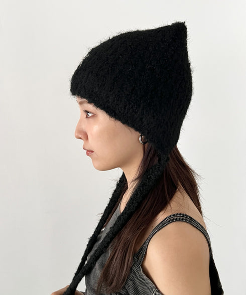 MLB KOREA(エムエルビーコリア)/猫耳 ねこ耳ビーニー 耳付き ロゴパッチ ワッペン ビーニー ニット帽 フラップニットキャップ/Miyaong Earflap Beanie | AT5254071 | ブラック