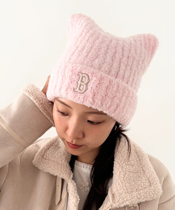 MLB KOREA(エムエルビーコリア)/猫耳 ねこ耳ビーニー 耳付き ロゴパッチ ワッペン ビーニー ニット帽/Plush Miyaong Beanie | AT5254072 | ピンク