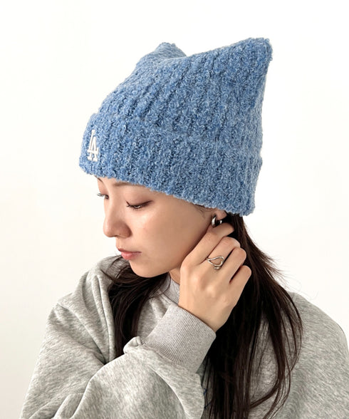 MLB KOREA(エムエルビーコリア)/猫耳 ねこ耳ビーニー 耳付き ロゴパッチ ワッペン ビーニー ニット帽/Plush Miyaong Beanie | AT5254072 | ブルー