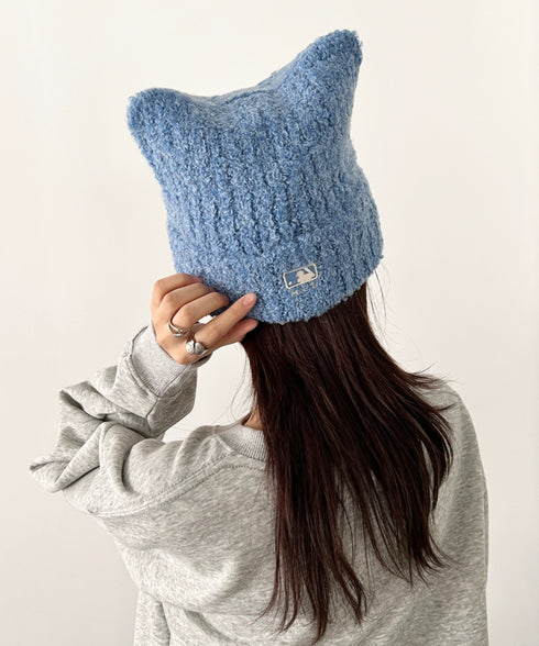 MLB KOREA(エムエルビーコリア)/猫耳 ねこ耳ビーニー 耳付き ロゴパッチ ワッペン ビーニー ニット帽/Plush Miyaong Beanie | AT5254072 | ブルー