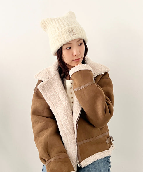 MLB KOREA(エムエルビーコリア)/猫耳 ねこ耳ビーニー 耳付き ロゴパッチ ワッペン ビーニー ニット帽/Plush Miyaong Beanie | AT5254072 | クリーム