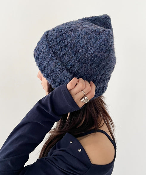 MLB KOREA(エムエルビーコリア)/猫耳 ねこ耳ビーニー 耳付き ロゴパッチ ワッペン ビーニー ニット帽/Plush Miyaong Beanie | AT5254072 | ネイビー