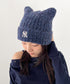 MLB KOREA(エムエルビーコリア)/猫耳 ねこ耳ビーニー 耳付き ロゴパッチ ワッペン ビーニー ニット帽/Plush Miyaong Beanie | AT5254072 | ネイビー
