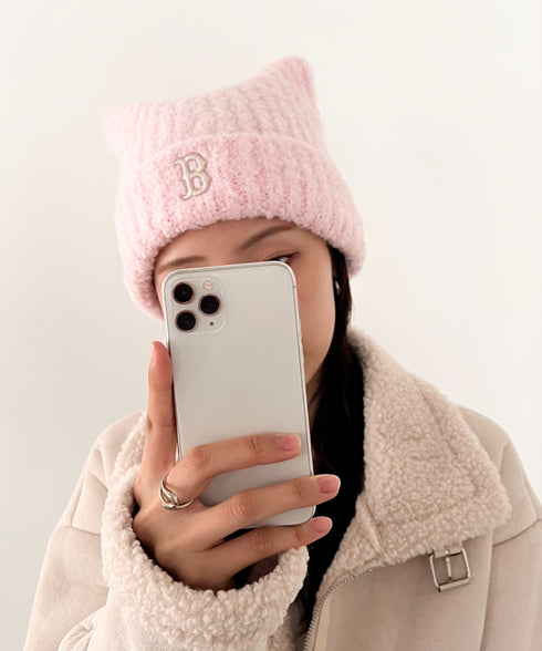 MLB KOREA(エムエルビーコリア)/猫耳 ねこ耳ビーニー 耳付き ロゴパッチ ワッペン ビーニー ニット帽/Plush Miyaong Beanie | AT5254072 | ピンク