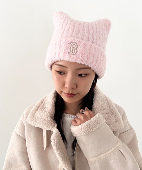 MLB KOREA(エムエルビーコリア)/猫耳 ねこ耳ビーニー 耳付き ロゴパッチ ワッペン ビーニー ニット帽/Plush Miyaong Beanie | AT5254072 | ピンク