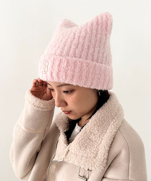 MLB KOREA(エムエルビーコリア)/猫耳 ねこ耳ビーニー 耳付き ロゴパッチ ワッペン ビーニー ニット帽/Plush Miyaong Beanie | AT5254072 | ピンク