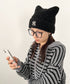 MLB KOREA(エムエルビーコリア)/猫耳 ねこ耳ビーニー 耳付き ロゴパッチ ワッペン ビーニー ニット帽/Plush Miyaong Beanie | AT5254072 | ブラック