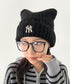 MLB KOREA(エムエルビーコリア)/猫耳 ねこ耳ビーニー 耳付き ロゴパッチ ワッペン ビーニー ニット帽/Plush Miyaong Beanie | AT5254072 | ブラック