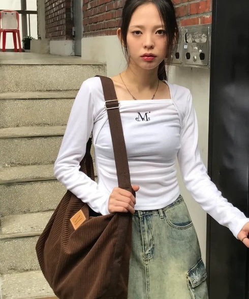 MUCENT(ムセント)/軽量 大容量 コーデュロイ クロス メッセンジャー ショルダーバッグ/SOFT CORDUROY CROSS BAG | AT1254079 | ダークブラウン