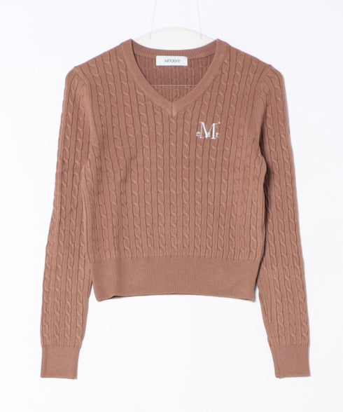 MUCENT(ムセント)/Vネック クロップ ケーブル ニット/PRIMROSE V-NECK CROP KNIT | AT2254085 | ブラウン