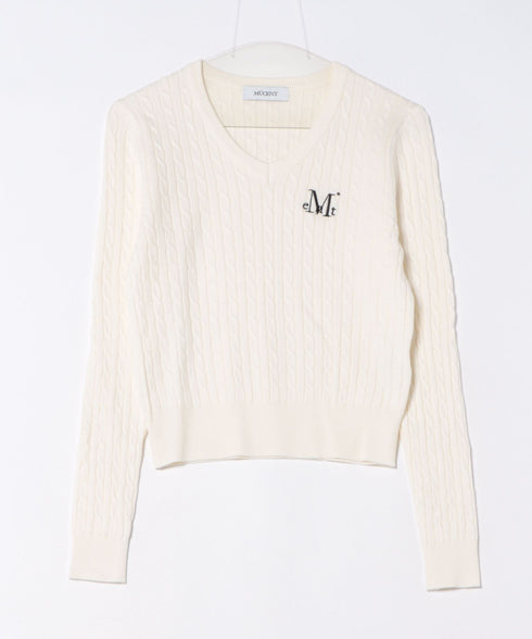 MUCENT(ムセント)/Vネック クロップ ケーブル ニット/PRIMROSE V-NECK CROP KNIT | AT2254085 | アイボリー