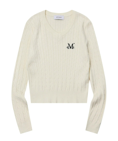 MUCENT(ムセント)/Vネック クロップ ケーブル ニット/PRIMROSE V-NECK CROP KNIT | AT2254085 | アイボリー