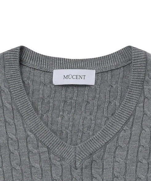 MUCENT(ムセント)/Vネック クロップ ケーブル ニット/PRIMROSE V-NECK CROP KNIT | AT2254085 | グレー
