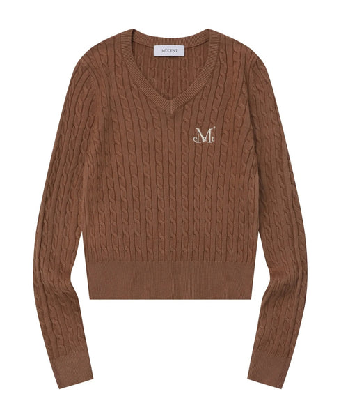 MUCENT(ムセント)/Vネック クロップ ケーブル ニット/PRIMROSE V-NECK CROP KNIT | AT2254085 | ブラウン