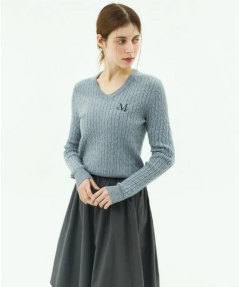 MUCENT(ムセント)/Vネック クロップ ケーブル ニット/PRIMROSE V-NECK CROP KNIT | AT2254085 | グレー