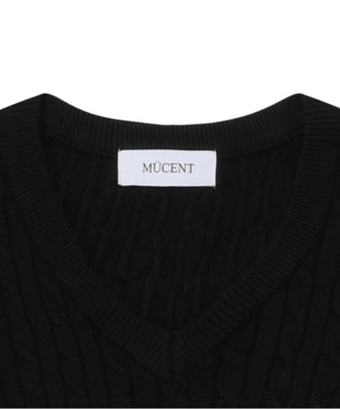 MUCENT(ムセント)/Vネック クロップ ケーブル ニット/PRIMROSE V-NECK CROP KNIT | AT2254085 | ブラック