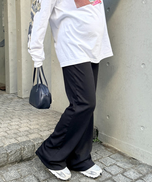 【マタニティ】裾セルフカット可能◎ リブストレートパンツ 楽々パンツ ウエストゴムパンツ | MD2254010 | ブラック
