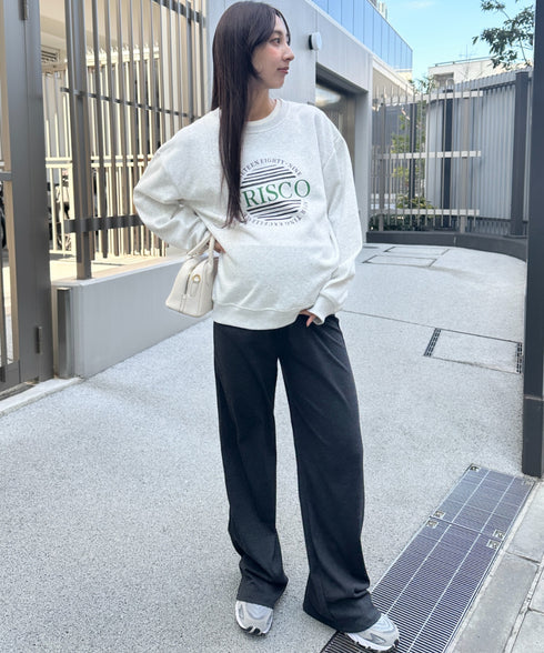【マタニティ】裾セルフカット可能◎ リブストレートパンツ 楽々パンツ ウエストゴムパンツ | MD2254010 | チャコールグレー
