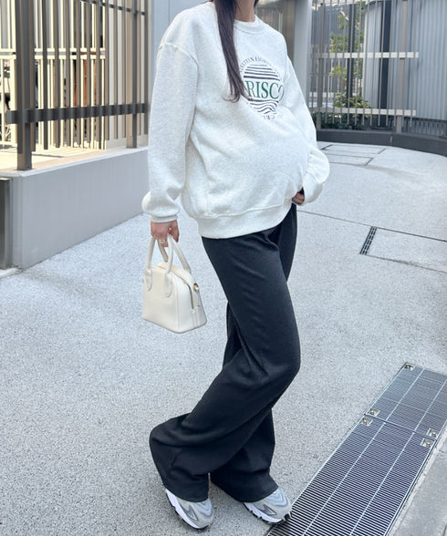 【マタニティ】裾セルフカット可能◎ リブストレートパンツ 楽々パンツ ウエストゴムパンツ | MD2254010 | チャコールグレー