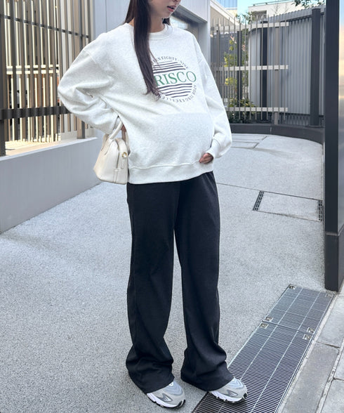【マタニティ】裾セルフカット可能◎ リブストレートパンツ 楽々パンツ ウエストゴムパンツ | MD2254010 | チャコールグレー