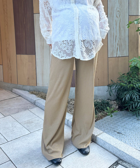 【マタニティ】裾セルフカット可能◎ リブストレートパンツ 楽々パンツ ウエストゴムパンツ | MD2254010 | ベージュ