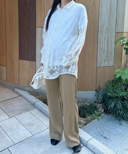 【マタニティ】裾セルフカット可能◎ リブストレートパンツ 楽々パンツ ウエストゴムパンツ | MD2254010 | ベージュ