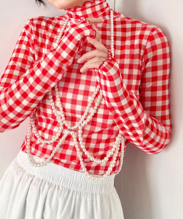 ギンガムチェックシアーハイネックトップス | SL2261012 | レッド