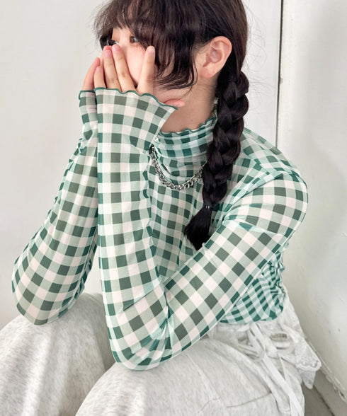 ギンガムチェックシアーハイネックトップス | SL2261012 | グリーン