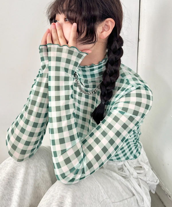 ギンガムチェックシアーハイネックトップス | SL2261012 | グリーン