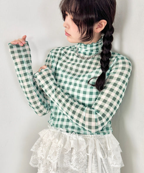 ギンガムチェックシアーハイネックトップス | SL2261012 | グリーン