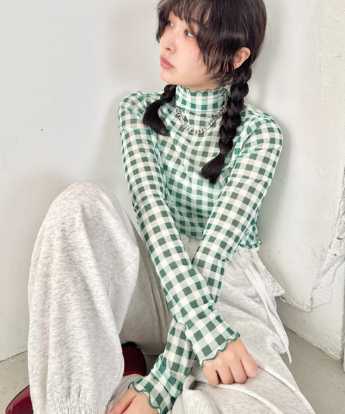 ギンガムチェックシアーハイネックトップス | SL2261012 | グリーン