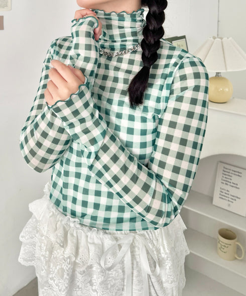 ギンガムチェックシアーハイネックトップス | SL2261012 | グリーン