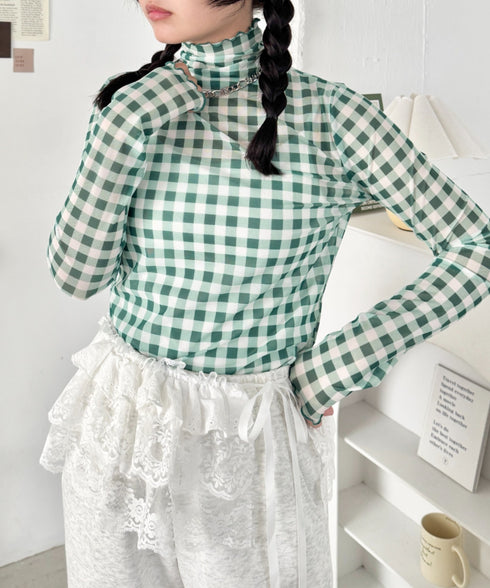 ギンガムチェックシアーハイネックトップス | SL2261012 | グリーン