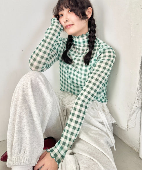 ギンガムチェックシアーハイネックトップス | SL2261012 | グリーン