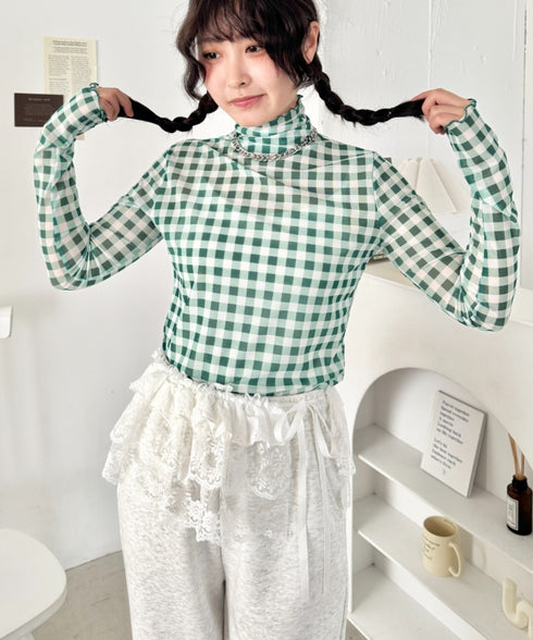 ギンガムチェックシアーハイネックトップス | SL2261012 | グリーン