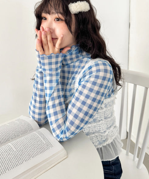 ギンガムチェックシアーハイネックトップス | SL2261012 | ライトブルー
