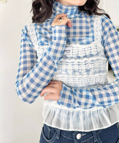 ギンガムチェックシアーハイネックトップス | SL2261012 | ライトブルー
