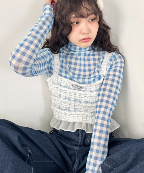 ギンガムチェックシアーハイネックトップス | SL2261012 | ライトブルー