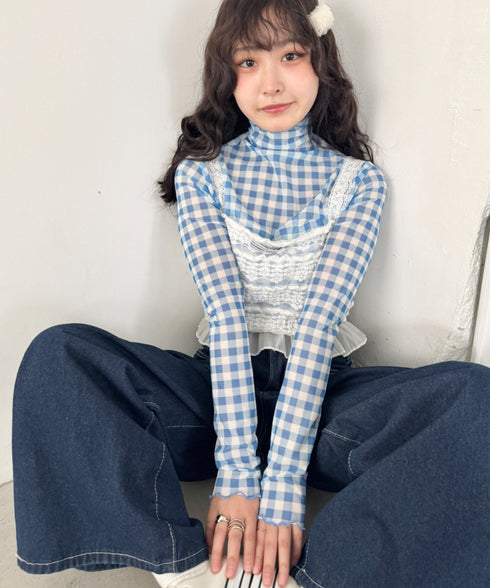 ギンガムチェックシアーハイネックトップス | SL2261012 | ライトブルー