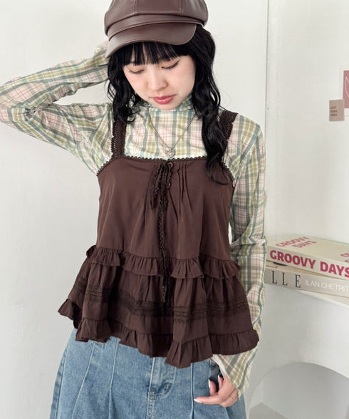 チェックシアーハイネックトップス | SL2261012 | ライトグリーン