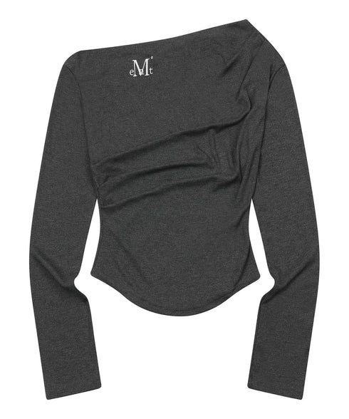 MUCENT(ムセント)/オフショルダー ドレープ アンバランス ロングスリーブ Tシャツ/LIVRE OFF SHOULDER UNBALANCE LONG SLEEVE T | AT2261003 | チャコールグレー