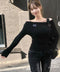 MUCENT(ムセント)/オフショルダー ドレープ アンバランス ロングスリーブ Tシャツ/LIVRE OFF SHOULDER UNBALANCE LONG SLEEVE T | AT2261003 | ブラック