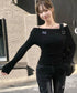 MUCENT(ムセント)/オフショルダー ドレープ アンバランス ロングスリーブ Tシャツ/LIVRE OFF SHOULDER UNBALANCE LONG SLEEVE T | AT2261003 | ブラック