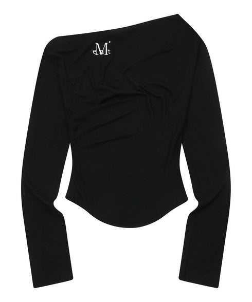MUCENT(ムセント)/オフショルダー ドレープ アンバランス ロングスリーブ Tシャツ/LIVRE OFF SHOULDER UNBALANCE LONG SLEEVE T | AT2261003 | ブラック