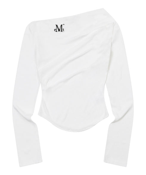 MUCENT(ムセント)/オフショルダー ドレープ アンバランス ロングスリーブ Tシャツ/LIVRE OFF SHOULDER UNBALANCE LONG SLEEVE T | AT2261003 | アイボリー