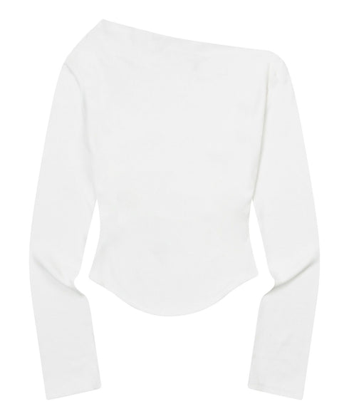 MUCENT(ムセント)/オフショルダー ドレープ アンバランス ロングスリーブ Tシャツ/LIVRE OFF SHOULDER UNBALANCE LONG SLEEVE T | AT2261003 | アイボリー