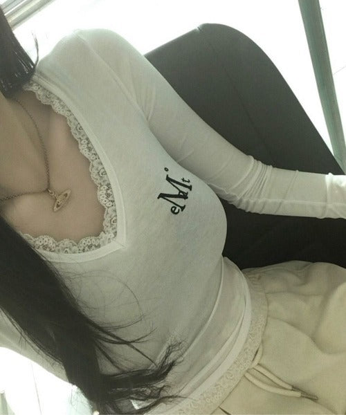 MUCENT(ムセント)/レース Vネック ロングスリーブ Tシャツ/SUNNIOR LACE V-NECK LONG SLEEVE T | AT2261004 | ホワイト