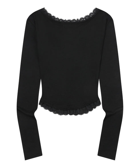 MUCENT(ムセント)/レース Vネック ロングスリーブ Tシャツ/SUNNIOR LACE V-NECK LONG SLEEVE T | AT2261004 | ブラック