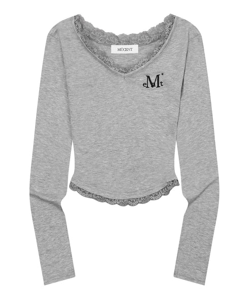 MUCENT(ムセント)/レース Vネック ロングスリーブ Tシャツ/SUNNIOR LACE V-NECK LONG SLEEVE T | AT2261004 | グレー